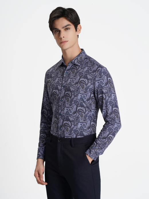 callisto深蓝弹力混纺休闲衬衫 商品图3