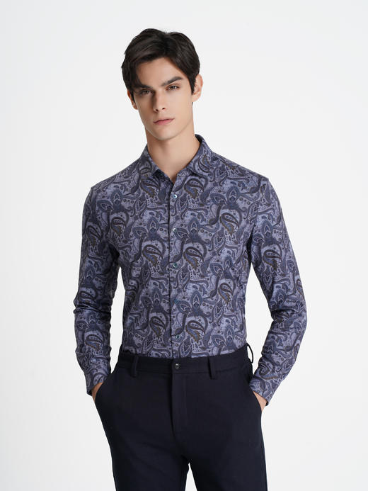 callisto深蓝弹力混纺休闲衬衫 商品图2