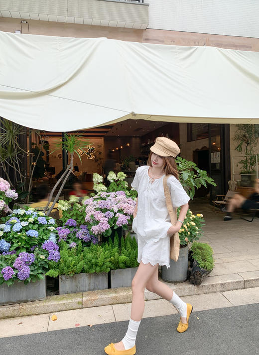 <曾小咸推荐>3.28现货秒杀！微信超特价！重工刺绣套装泡泡袖衬衫+短裤两件套 日常219.99 立减110 秒杀109.99/套！ 商品图11