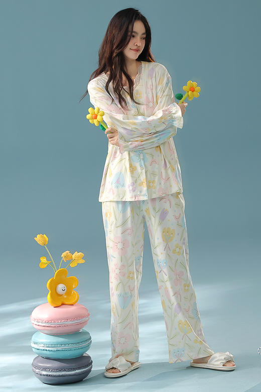 【抗菌新疆棉】自然醒「莫奈花园」秋季纯棉A类睡衣长袖女士家居服套装JLM 商品图12