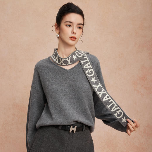 QG633斯尔丽25新款宽松显瘦时尚保暖设计感强字母围巾百搭羊毛衫 商品图9