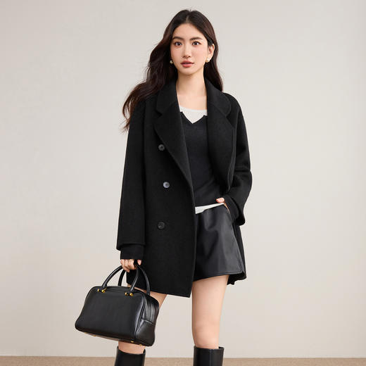【内购】【理想大衣】气质通勤平驳领落肩短款双排扣佰搭双面呢大衣-W54OA8786 商品图1