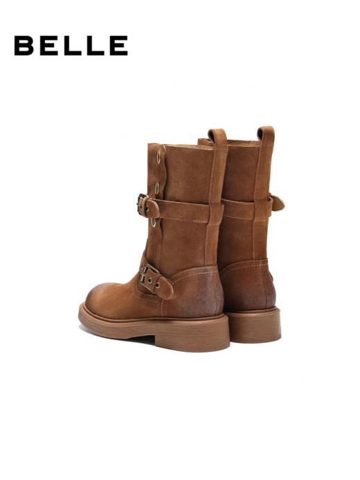 BF百丽复古厚底棕色西部堆堆靴女2025冬季新款牛仔短靴子E7Z1DDZ5 商品图3