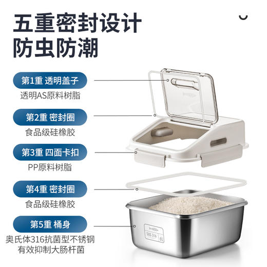 【芬兰MISANBROO】米膳葆抗菌型316不锈钢储存米桶 长方形 6L/11L 商品图3