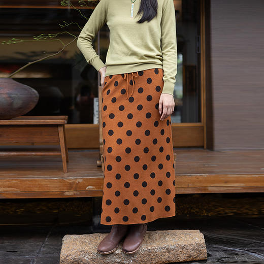 绽放612朵/羊毛波点提花松紧腰一步裙直筒半身裙女秋冬新款中长裙 商品图0