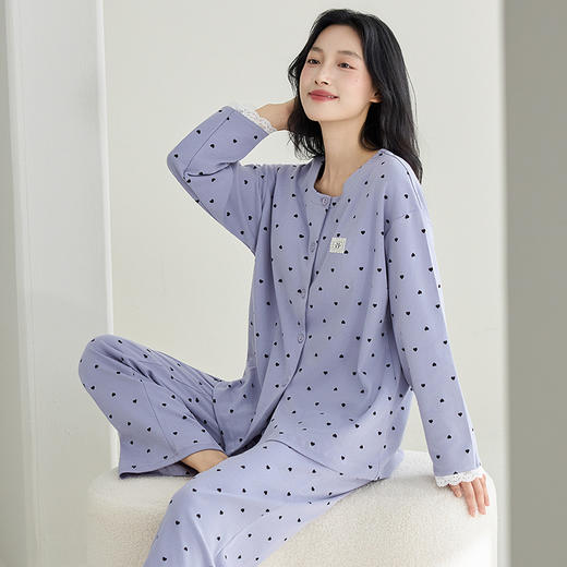 睡衣女春秋季开衫纯棉长袖长裤蕾丝甜美可爱可外穿女士家居服套装 商品图4