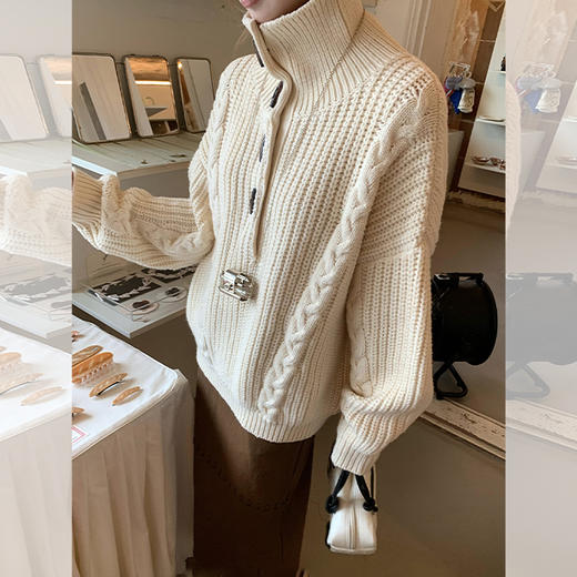 西遇高领毛衣慵懒高级感女新款宽松显瘦套头针织上衣SS051538 商品图7