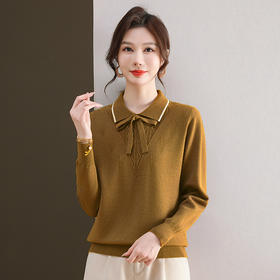 FCY FQ88735翻领长袖小衫上衣洋气妈妈减龄毛衣