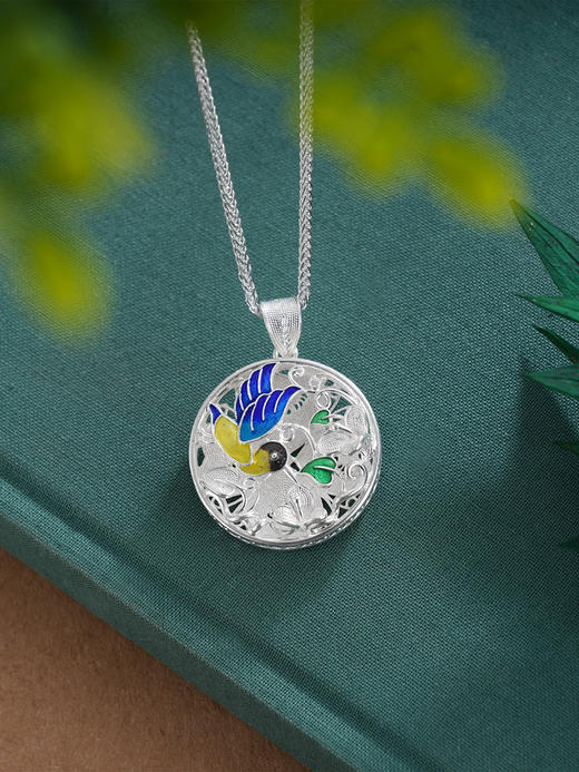 【释槐鸟】-子佩集纯银奔鸟套链项链【QFDZ004】花丝珐琅彩2509 商品图4