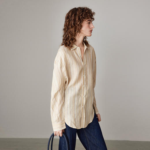 COCO ZONE 刘一一 【100%亚麻】高级感法式衬衫宽松休闲长袖衬衣23C18704 商品图4