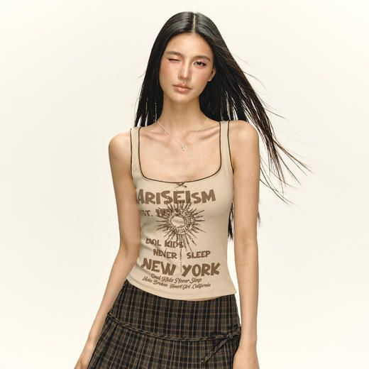 Ariseism 美式复古设计感吊带背心女夏季新款外穿修身上衣 商品图0