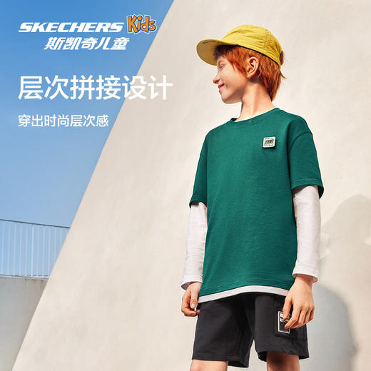 Skechers斯凯奇童装男女童假两件长袖T恤衫春夏儿童纯棉休闲上衣L125K070 商品图5