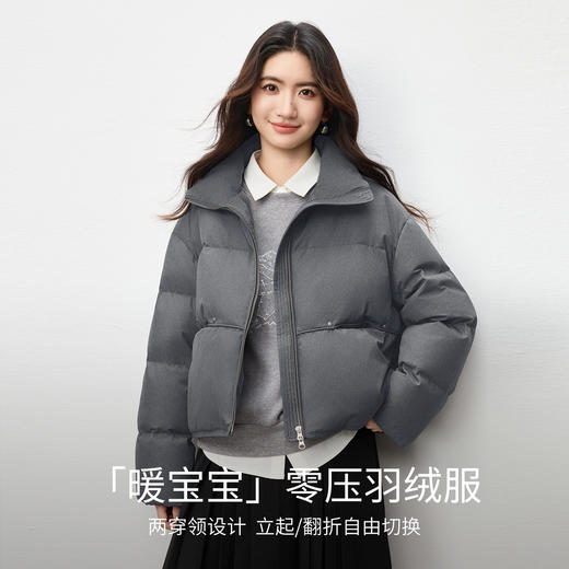 【内购】【90%白鸭绒】小个子通勤立领/翻领双头拉链宽松不臃肿短羽绒服-W54YC2653 商品图1