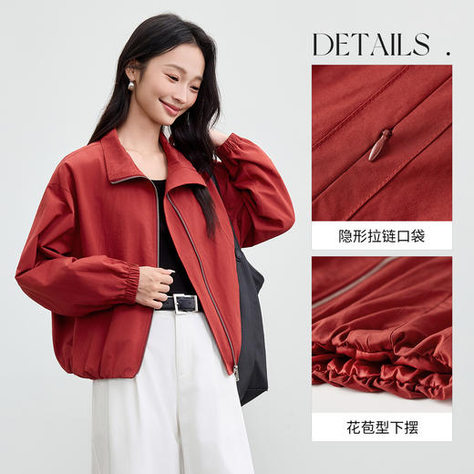 【内购】【两穿领】简约气质通勤立领/翻领拉链花包型下摆宽松显瘦外套-W53WB3537 商品图3