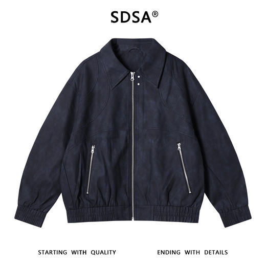 250101SDSA男士秋冬新款痞帅男装美式拉链口袋翻领皮衣夹克时尚简约外套 商品图1