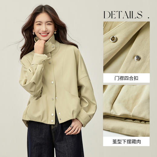 【内购】【两穿领】简约通勤立领/翻领四合扣茧型下摆宽松落肩袖显瘦外套-153WB2181 商品图3