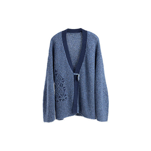 绽放617朵/彩点羊毛纱撞色提花毛织开衫慵懒感V领毛衣外套女秋冬 商品图4