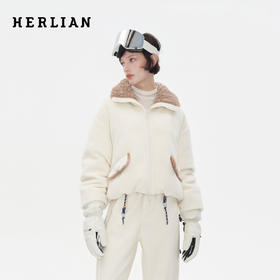 HERLIAN 2025秋季新品女士摇粒绒拼接抽绳设计外套