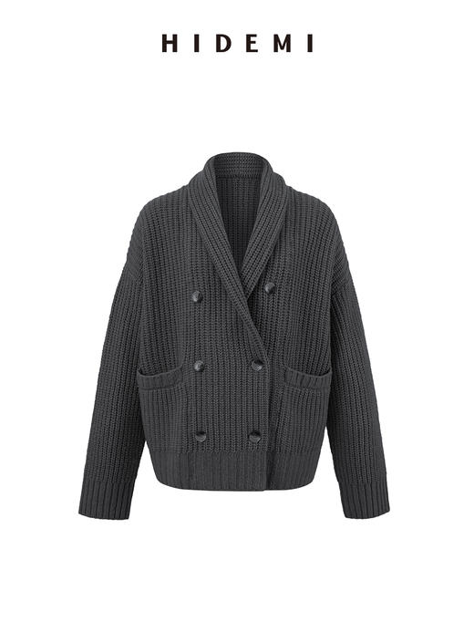 HIDEMI 澳洲美利奴羊毛粗针加厚款青果领西服式毛衣外套大衣 商品图7