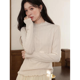 鹿向南「心素如简」燕麦色轻薄针织衫上衣女秋季小个子内搭打底衫