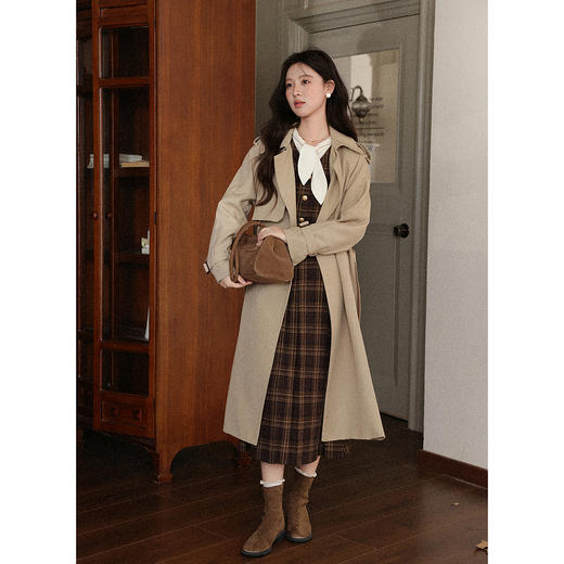 鹿向南「栗子枫糖」咖色格纹无袖连衣裙女秋季法式设计感背心裙子 商品图3