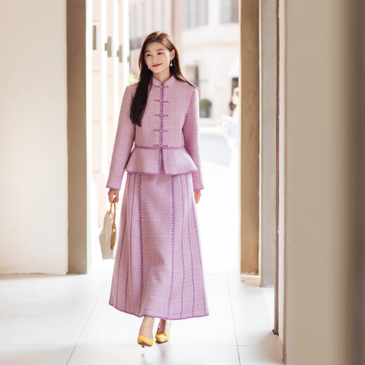 【林栖设计小店】（现货）小香风粉短外套肌理感优雅国风气质2025秋冬新款长袖上衣女T1954147 商品图4