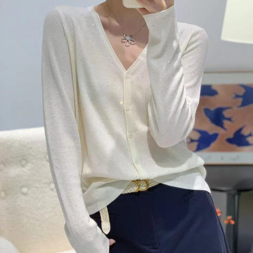 女士内搭长袖针织水钻V领针织开衫【FF25851】 商品图4