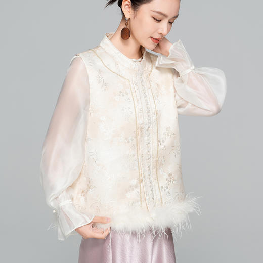 「自」全新升级【铂金会员293/天猫399/差价106】(21131)洛诗琳新中式优雅提花马甲2025秋季新款气质立领国风上衣女 商品图0