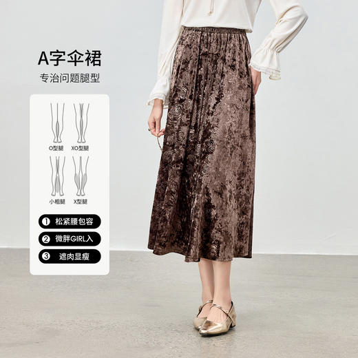 【内购】【遮肉显瘦】优雅通勤梨型身材松紧腰玫瑰花肌理钻石绒伞裙半身裙-Q53QG3724 商品图1