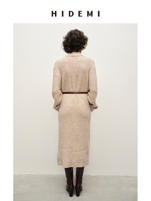HIDEMI 耗牛毛系列燕麦米加厚款浴袍式腰带款慵懒大衣两件套 大衣/长坎肩 商品图5