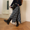 三彩2025冬季新款复古格纹半身裙高腰A字裙垂感长裙设计感M 商品缩略图1