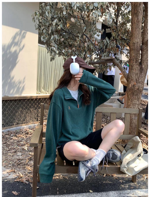 男女同款拉夫原单刺绣战马半拉链卫衣 商品图14