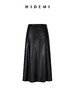 HIDEMI 极简设计感立裁压褶a型做旧环保皮气质百搭皮裙半身裙皮裙 商品缩略图1
