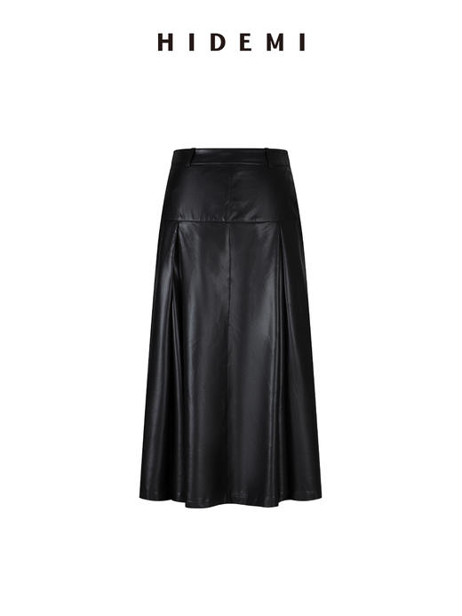 HIDEMI 极简设计感立裁压褶a型做旧环保皮气质百搭皮裙半身裙皮裙 商品图1