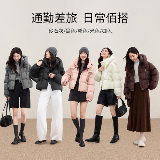 【内购】【90%白鸭绒】小个子通勤高立领连帽拉链蓬松保暖不臃肿短羽绒服-W54YE2035 商品图2