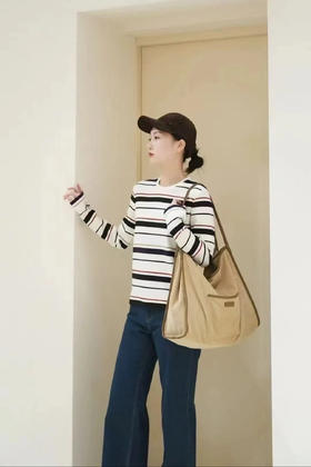 ICICLE 之禾 三色条纹彩条棉弹螺纹长袖衫（SS）