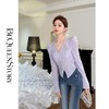 余潇潇【千颂物语】显瘦气质新品弹力蕾丝钻链珍珠V领修身打底衫 商品缩略图2