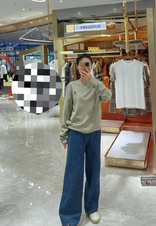 【开放日忙 秒杀价已调 直接拍】​AMI 男女情侣款 红色 小爱心棉质长袖T恤 商品图3