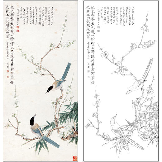 工笔画白描底稿于非闇花鸟《喜上眉梢》临摹勾线高清打印稿FA32 商品图0