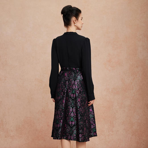 QG801斯尔丽25新款宴会素色拼接油画系列提花V领气质时尚礼服连衣裙 商品图1