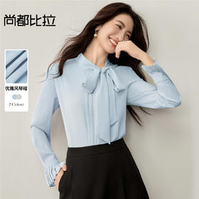 【内购】【风琴褶设计】都市优雅通勤风琴褶设计蝴蝶结飘带领雪纺衬衫-153VC1989