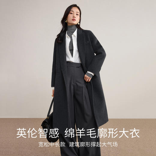 【内购】【绵羊毛】英伦风戗驳领双排扣宽松显瘦厚保暖中长款双面呢大衣-W54OA8769 商品图1
