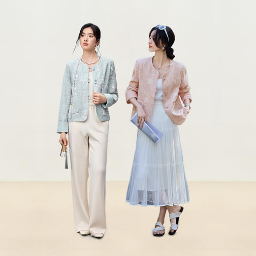 【内购】【东方绣韵】优雅通勤国风圆领单排扣珠片亮丝刺绣翻边长袖外套-T53WB1758 商品图2