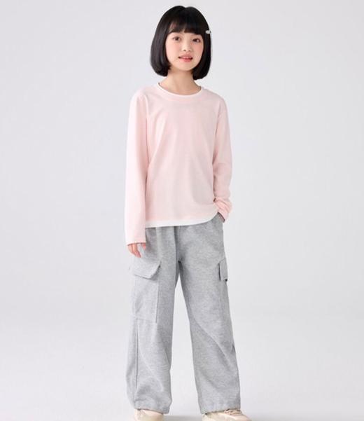 老米优品🎈好品质！120-170码🍃A类面料《45%莱赛尔天丝+45%棉+10%氨纶》假两件长袖tee》马卡龙色儿童宣纸速干长袖衫~ 商品图3