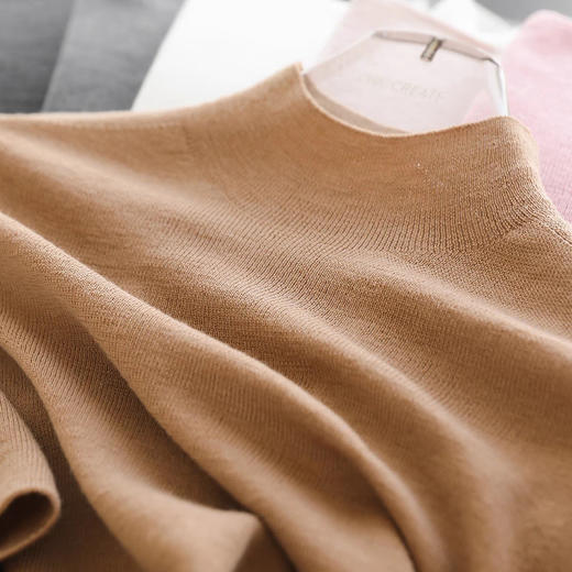 18针精纺可机洗！2025新款100羊毛针织衫女中袖春扬子纱半高领修身打底衫女！ 商品图2