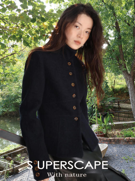 素舶 澳洲美丽诺100%绵羊毛柔糯圈圈毛收腰结构短款毛呢外套 商品图3