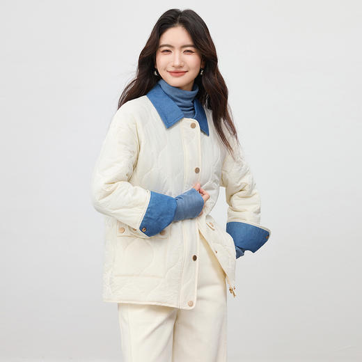 【内购】【夹棉保暖】时尚休闲通勤翻领拉链暗扣两穿袖落肩宽松不臃肿棉服-154M80542 商品图2