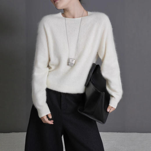 羊毛羊绒高奢！2025拉绒羊毛羊绒衫柔软不扎岛精无缝圆领针织衫上衣女秋 商品图1