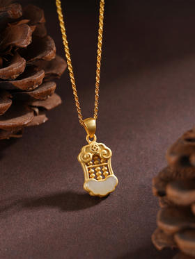 子佩集S925【如意算盘】套链项链【DZ04985】纯银古法银镀金和田玉2509