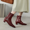 【预售5天】法式气质小踝靴秋冬方头粗跟拼接弹力短筒真皮瘦瘦靴WC&M3600 商品缩略图1